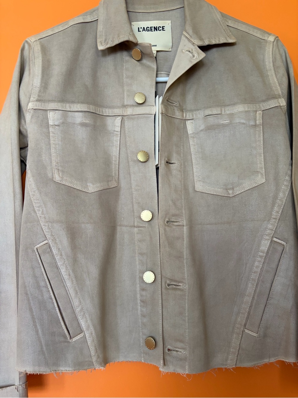 L'AGENCE Beige Cropped Denim Jacket - Picture 7 of 10